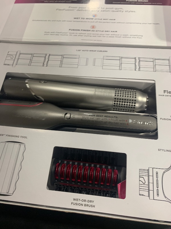Photo 1 of Shark Flex Fusion Hair Straightener & Powerful Hair Dryer with Fusion Hair Brush, Air Styler with Auto-Wrap Hair Curlers, Concentrator, & Frizz Fighter, Metallic Mist, HD651S