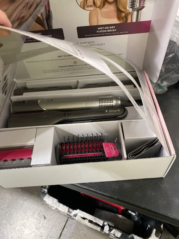 Photo 1 of Shark Flex Fusion Hair Straightener & Powerful Hair Dryer with Fusion Hair Brush, Air Styler with Auto-Wrap Hair Curlers, Concentrator, & Frizz Fighter, Metallic Mist, HD651S