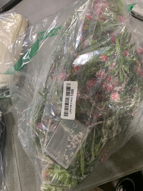 Photo 1 of 2 Pack Artificial Christmas Garland String Lights with 162 Snowy Red Berries 55 Green Leaves 20 LED Lights Battery Operated for Xmas Mantle Indoor Outdoor Holiday Christmas Decoration