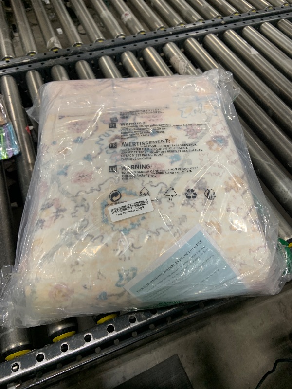 Photo 1 of Lahome Light Pink Boho Rug, 6x9 Washable Rugs for Bedroom Girls, Soft Floral Kids Carpet with Non-Slip Backing for Nursery Playroom Kids Room