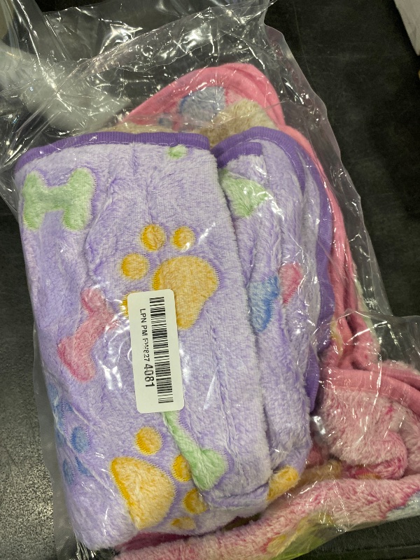 Photo 1 of 1 Pack 3 Blankets Super Soft Fluffy Premium Fleece Pet Blanket Flannel Paw Printed Throw for Dog Puppy Cat (Medium 30x20'', Purple, Pink, Brown)