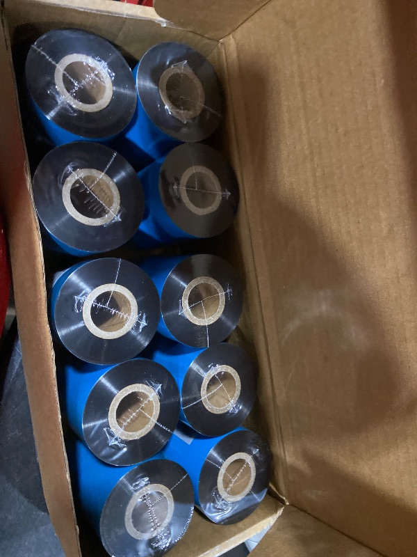 Photo 1 of (10 Rolls) 4.33'' x 984' Premium Resin Enhanced Wax Ribbon, 110mm x 300m Black Thermal Transfer Ribbon, Barcode Thermal Label Printer Ribbon, CSO-Ink Outside, 1'' Core for Zebra, TSC, GoDex, Citizen