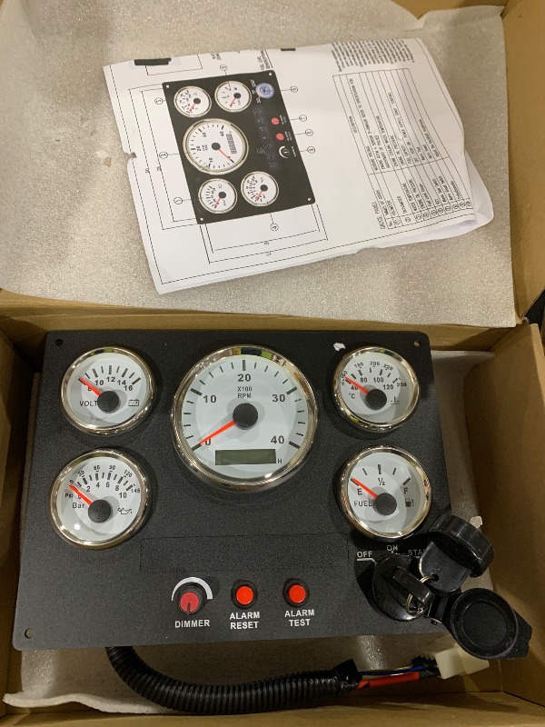 Photo 1 of Comprehensive Marine Instrument Panel with 5 Gauge Set Tachometer Fuel Temperature Oil Pressure Voltmeter for Boats and Yachts A00-00141