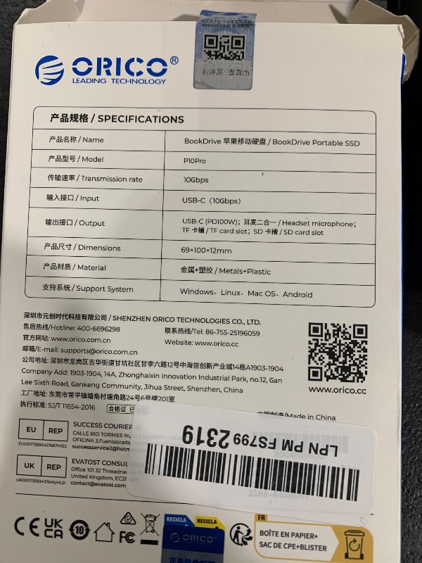 Photo 1 of ORICO BookDrive 2TB Magnetic External SSD with SD/TF Card Reader, PD 100W Charging, Type-C Audio Interface for Laptop & USB-C Smartphone - Magsafe Portable SSD, 1000MB/s for USB 3.2 Gen2 -P10PRO