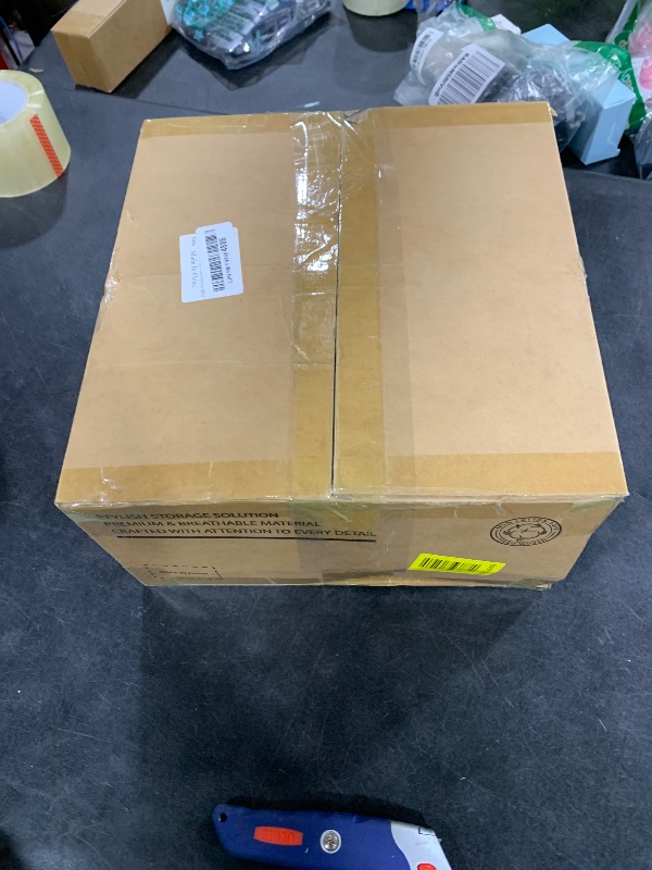 Photo 1 of Yilobi 5 Pack Woven Storage Baskets for Shelves, Decorative Basket Organizer Storage Bins for Toys, Books, Clothes, Closet, Nursery, Bathroom – Cotton Rope Shelf Baskets for Organizing, Khaki & White