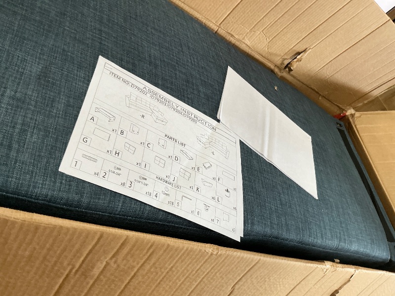 Photo 1 of ***BOX 2 OF 3***PARTIAL SET 
W Blue Faux DARK  BLUE  L Shaped Sectional Couch DARK GREY