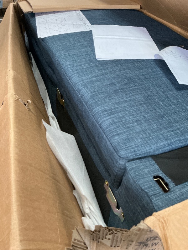 Photo 1 of ***BOX 2 OF 3***PARTIAL SET 
W Blue Faux DARK  BLUE  L Shaped Sectional Couch DARK GREY