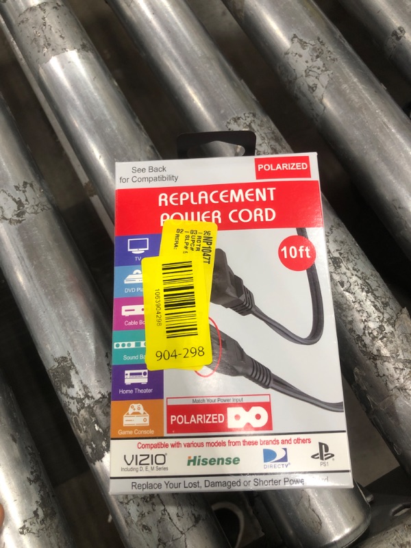 Photo 1 of 10-ft Replacement Polarized Power Cord, Works with VIZIO and Hisense TVs, DirecTV, Verizon, and Comcast Cable Boxes, VIZIO and Sanyo Soundbars, Blu-Ray and DVD Players,