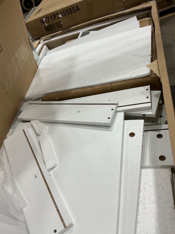 Photo 1 of ****MIRROR HAS A SMALL CRACK****SHOWN IN PIC ***VASAGLE Kailyn Collection - 35.4-Inch Wide Vanity Desk with Mirror and Lights, Power Outlets, Vanity Table with Jewelry Storage, Adjustable Shelves, for Bedroom, Cloud White URDT132WB03S