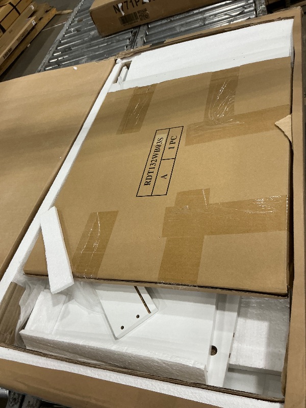 Photo 1 of ****MIRROR HAS A SMALL CRACK****SHOWN IN PIC ***VASAGLE Kailyn Collection - 35.4-Inch Wide Vanity Desk with Mirror and Lights, Power Outlets, Vanity Table with Jewelry Storage, Adjustable Shelves, for Bedroom, Cloud White URDT132WB03S