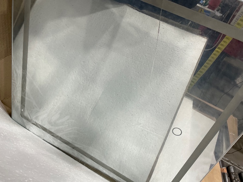 Photo 1 of ****MIRROR HAS A SMALL CRACK****SHOWN IN PIC ***VASAGLE Kailyn Collection - 35.4-Inch Wide Vanity Desk with Mirror and Lights, Power Outlets, Vanity Table with Jewelry Storage, Adjustable Shelves, for Bedroom, Cloud White URDT132WB03S