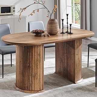 Photo 1 of ****BOX 1OF 2 ***********T4TREAM 63" Fluted Oval Dining Table for 4-6, Mid-Century Modern Kitchen Table with Thickened Edge & Semi-Cylindrical Base, Wood Table for Dining Room/Kitchen/Home Office, Natural Oak (Table Only)
