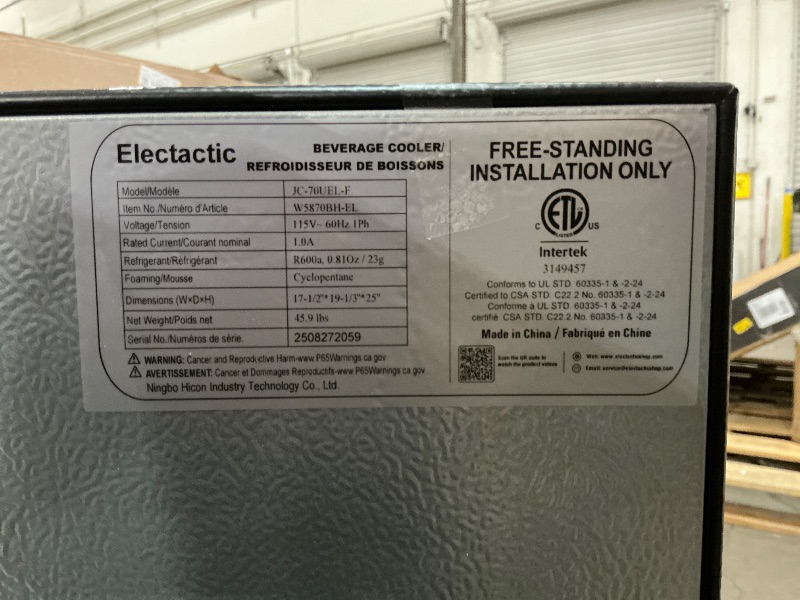 Photo 1 of ***DOOR IS UNHINGED CRACED WHERE DOOR HINGES AT SHOWN IN PIC**
Electactic 2.6 Cu.ft Beverage Refrigerator Cooler, 95 Can Mini Fridge Glass Door with Adjustable Shelves, Digital Temperature Display, Freestanding Small Drink Fridge for Home, Office or Bar(B