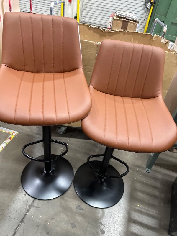 Photo 1 of *** PARTIAL SET *** Shintenchi Swivel Bar Stools Set of 4, Adjustable Faux Leather Upholstered Swivel Counter Stools, Armless Bar Height Island Chairs with Back and Footrest, Brown