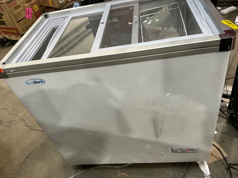 Photo 1 of  ***SOME DENTS & SCRATCHES SHOWN IN PIC**

KoolMore - MCF-12C Commercial Ice Cream Freezer Display Case, Glass Top Chest Freezer with 4 Storage
