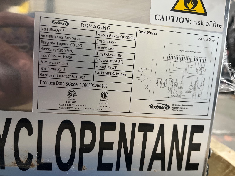 Photo 1 of  ***FACORTY SEALED****
KoolMore 27.5 in. Commercial Dry Ager Refrigerator for Meat Featuring Hanging Rack with Hooks, Charcoal Filter, 17 cu. ft. ETL Listed (KM-AGER17)