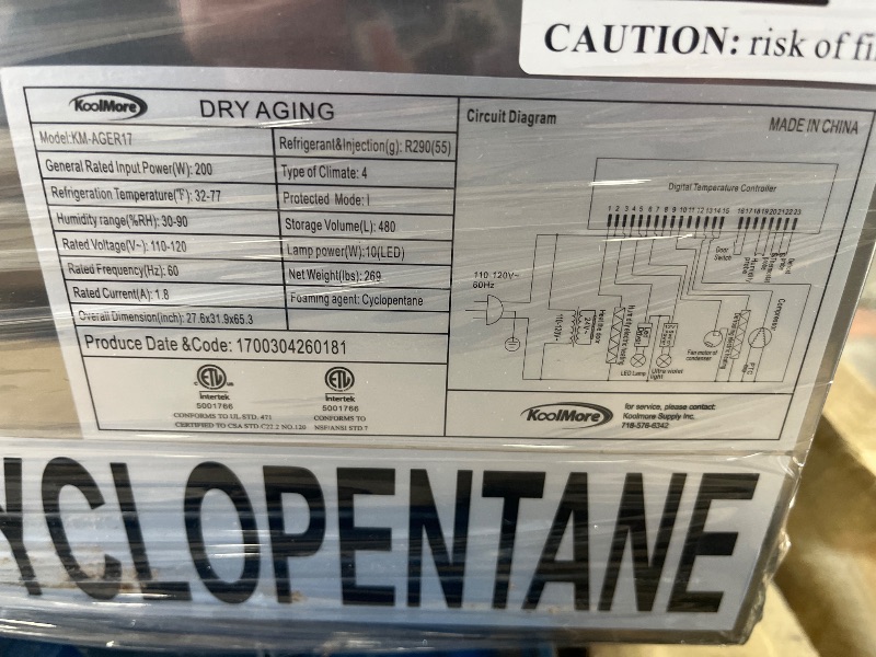 Photo 1 of  ***FACORTY SEALED****
KoolMore 27.5 in. Commercial Dry Ager Refrigerator for Meat Featuring Hanging Rack with Hooks, Charcoal Filter, 17 cu. ft. ETL Listed (KM-AGER17)