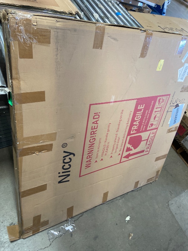 Photo 1 of ***missing hardware ***Niccy 44" LED Bathroom Mirror with Lights, Half Moon Led Mirrors, Irregular Backlit Mirrors for Entryway, Anti-Fog, Dimmable, Makeup Mirror, Explosion Proof, Round Lighted Vanity Mirrors, White Light