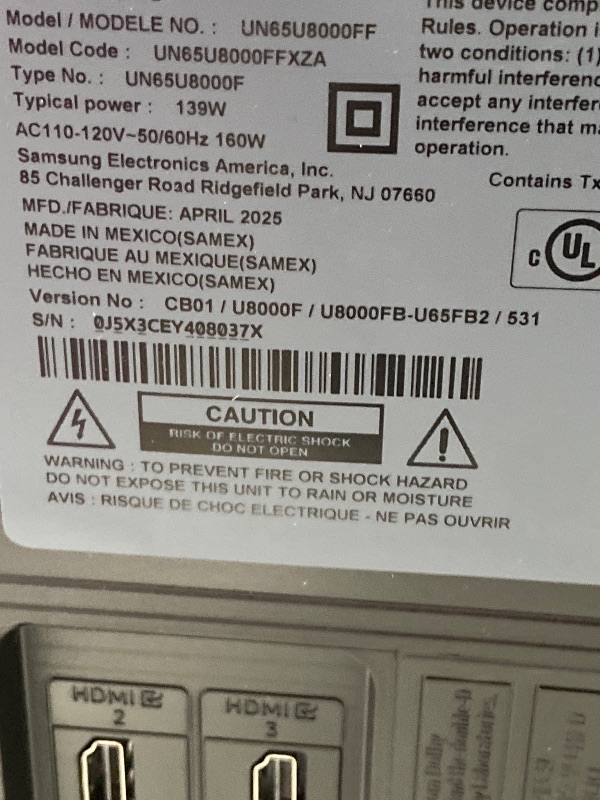 Photo 1 of ***PARTS ONLY ***Samsung 65-Inch Class Crystal UHD U8000F 4K Smart TV (2025 Model) Endless Free Content, Crystal Processor 4K, MetalStream Design, Knox Security, Alexa Built-in
