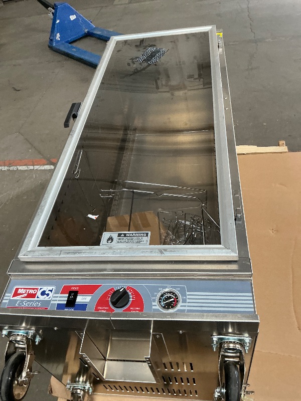 Photo 1 of ***UNABLE TO TEST DUR TO PLUG***
METRO C5 E-Series Non-Insulated Holding and Proofing Cabinet with Adjustable Universal Slides - 24 Food Pan Capacity - Full-Height, Easy-Open, Reversible Door - NSF and UL Listed