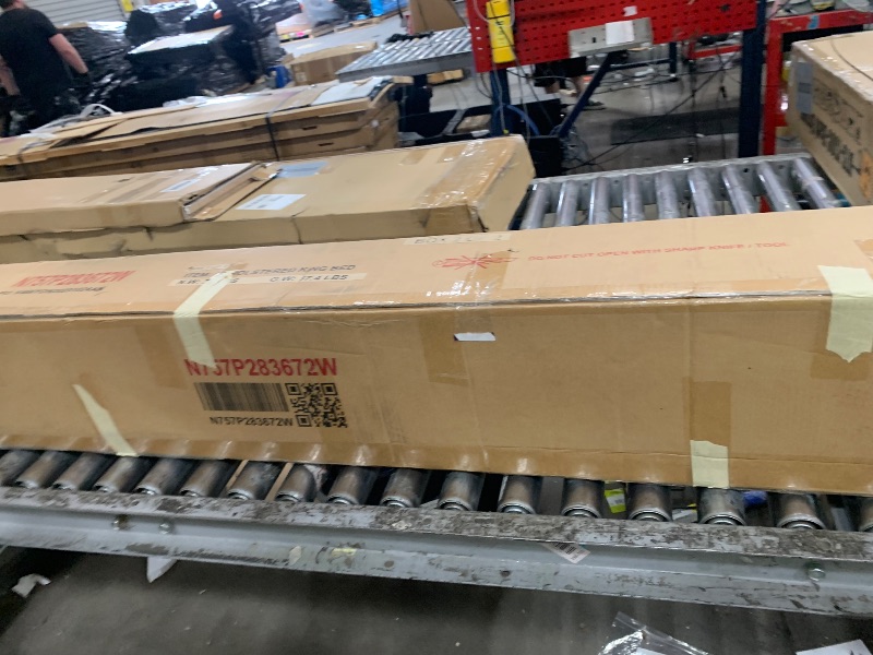 Photo 1 of **Parts Only** **Only One box**
 Merax King Size Bed Frame with Boucle Fabric, Upholstered Platform Bed with Steel Legs, Curve-Shaped Design & Thick Headboard, White 2 BOX SET