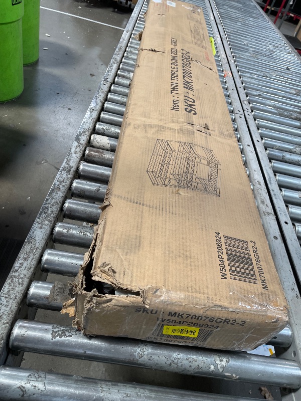 Photo 1 of (Only Box 2 of 2).......PVWIIK Triple Bunk Bed with Ladders and Guardrails for Boy,Girl Bedroom,Space Saving Bed Frame,Detachable Design,Twin Over Twin Over Twin Rubber Wood Bedstead,Grey