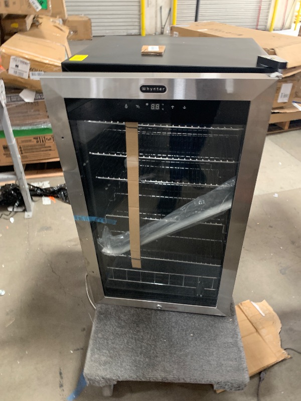 Photo 1 of ***DOES NOT POWER ON, PARTS ONLY**** Whynter Beverage Refrigerator with Double-Layer Glass Door, 136-Can 3.4 Cu. Ft. Drink Mini Fridge with Lock & Digital Control, BR-1211DS, Stainless Steel