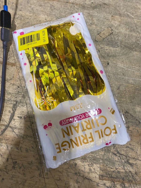 Photo 1 of 2 Pcs 3.2ft x 8.2ft Shiny Gold Metallic Tinsel Foil Fringe Curtains Photo Booth Backdrop for Birthday Wedding Holiday Celebration Bachelorette Party Decorations