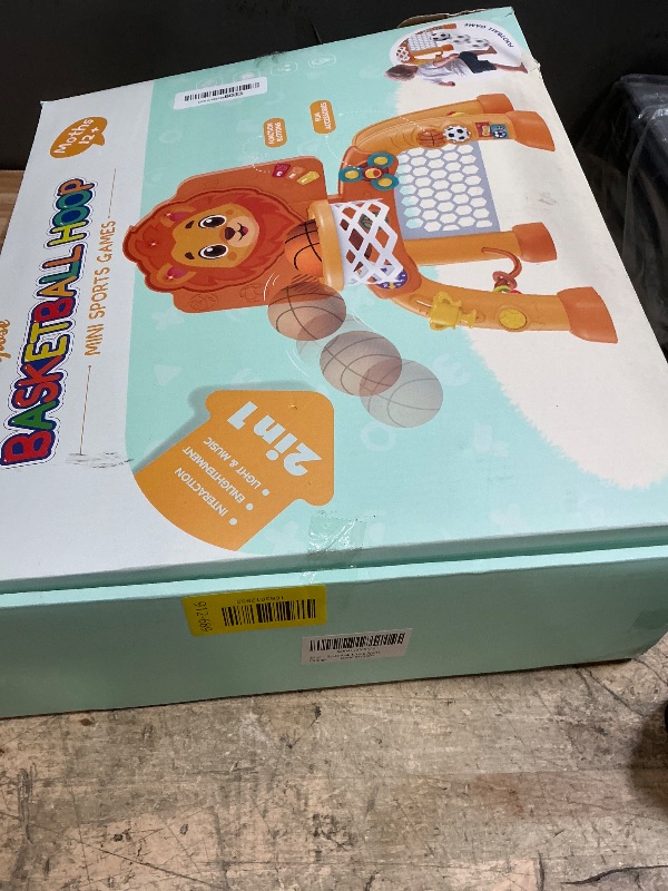 Photo 1 of 2 in 1 Basketball Hoop and Soccer Goal Set, Toddler Sports Toy for Indoor Outdoor Play, Perfect Christmas Birthday Gift for Baby Boys and Girls 1 2 3 Year Old?Lion Theme