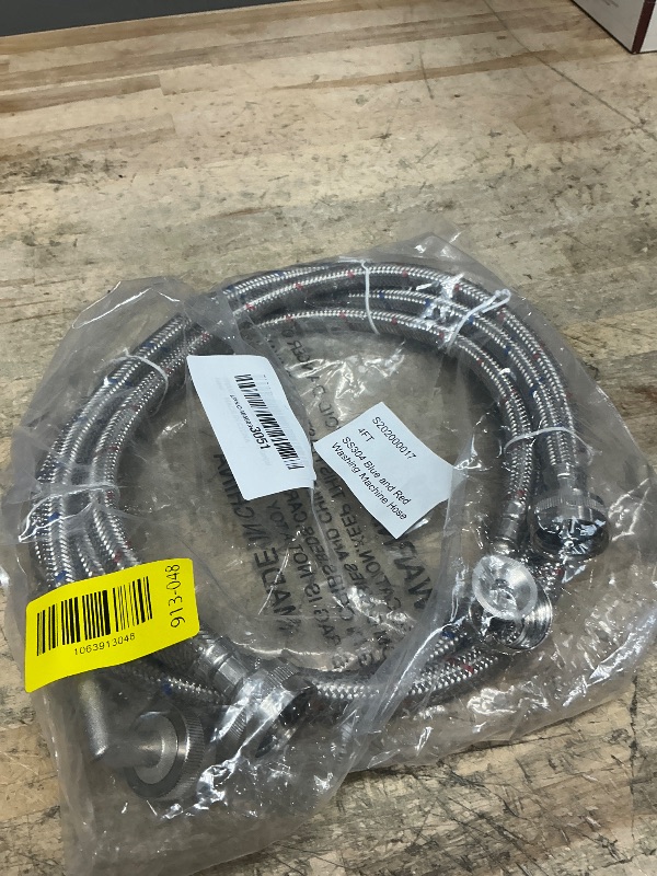Photo 1 of ?UPGRADE?4FT Washing Machine Hoses with 90 Degree Elbow Premium Stainless Steel Burst Proof (cost-effective 2 pack) Red and Blue Striped Water Connection Inlet Supply Lines by Cenipar