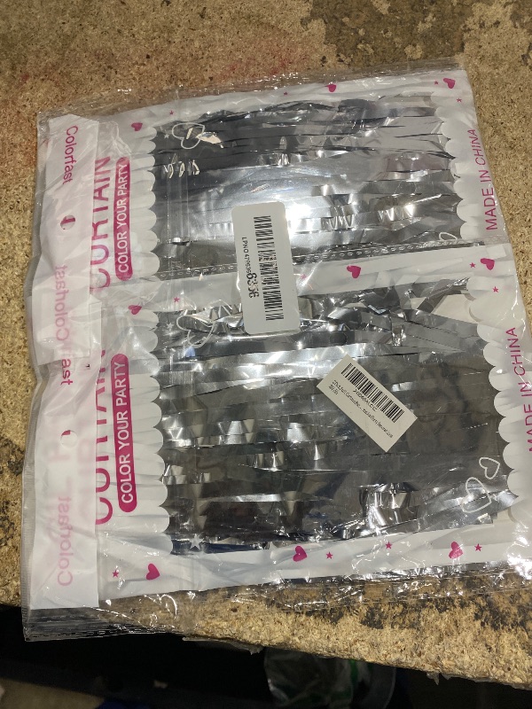 Photo 1 of 2 Pack Foil Curtain Backdrop Silver Metallic Tinsel Foil Fringe Curtains Photo Booth Props for Birthday Wedding Engagement Baby Shower Bachelorette Christmas Holiday Celebration Party Decorations