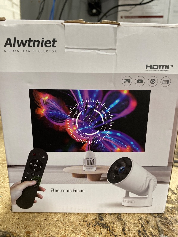 Photo 1 of ?Electric Focus?Mini Projector with WiFi 6 and Bluetooth 5.4, Smart Portable Projector 4k Support, 5W Soundbase Speaker, Auto Keystone 180° Rotation, Home Outdoor Movie Proyector HY300Ultra