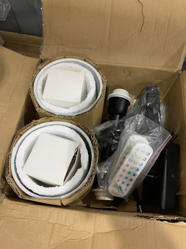 Photo 1 of 19.9 Inch Black Battery Operated Wall Sconces Set of 2, Rechargeable Wireless Wall Lights with Remote & White Fabric Shade, Indoor Not Hardwired Dimmable Wall Lamps for Living Room, 2 Bulbs Included