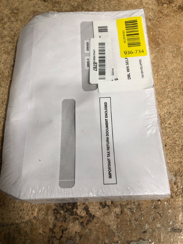 Photo 1 of 100 W2 Self-Seal Envelopes for W-2 4up Forms, Compatiable with QuickBooks Online, ADP Other Tax Software, 5 5/8” x 9”, Security Tint, 100 Pack