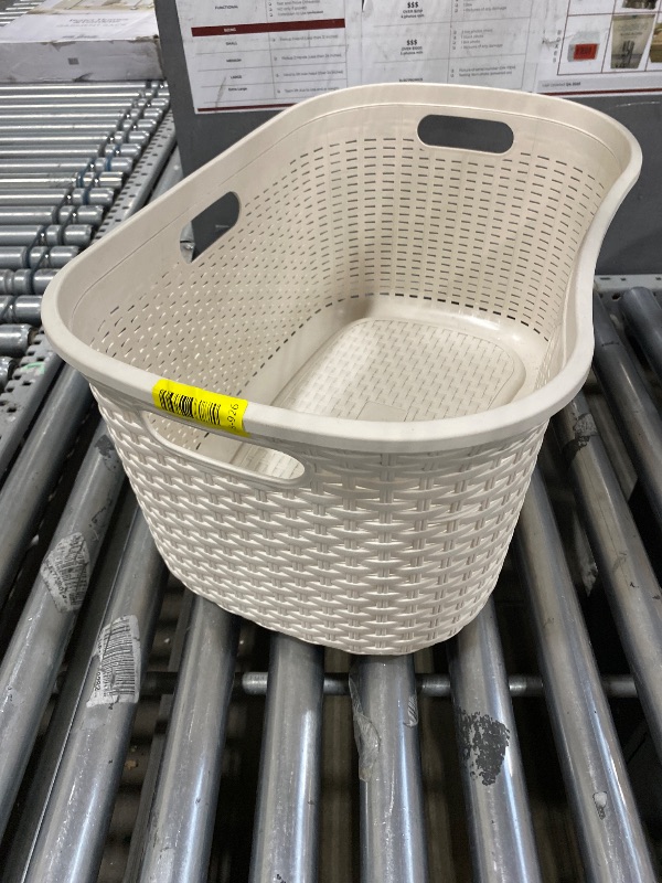 Photo 1 of (only one out if two) .....Mind Reader 40L Laundry Basket, Clothes Hamper, Premium Wicker Design, Plastic, Set of 2, Ivory
