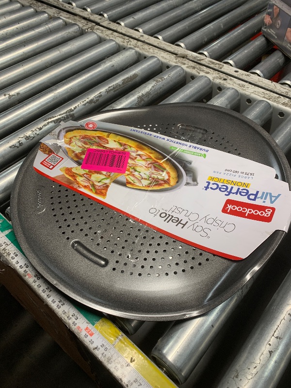 Photo 1 of ***DAMAGED - SEE NOTES/PICTURES***GoodCook AirPerfect Insulated Nonstick Carbon Steel Pizza Pan with Cutting Guides, Perforated Nonstick Pizza Pan, 15.75-Inch, Gray