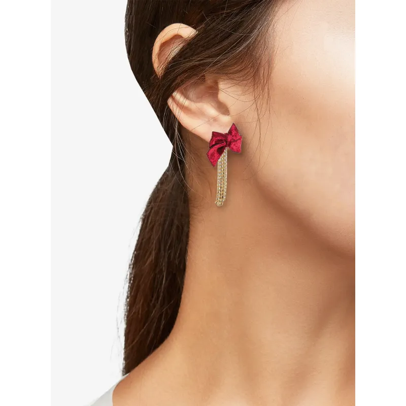 Photo 1 of ***STOCK PHOTO FOR REFERENCE ONLY***Holiday Time Red Bow and Rhinestone Earrings, 1 Pair
