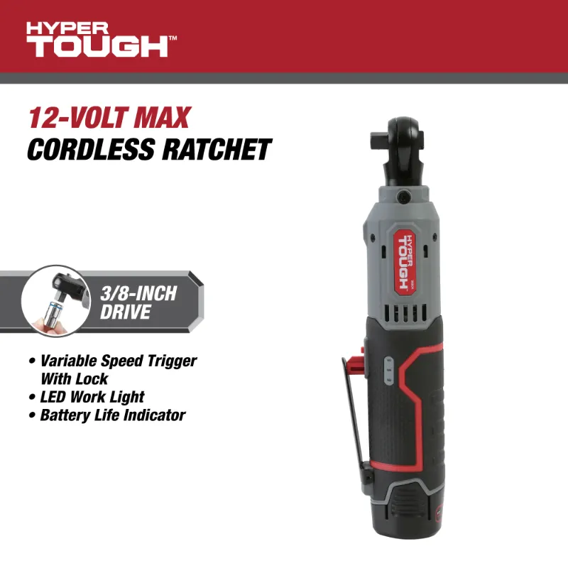Photo 1 of **For Parts Only** Hyper Tough 12V Max* Lithium-Ion Cordless 3/8-inch Ratchet with 1.5Ah Battery and Charger, 98804, New