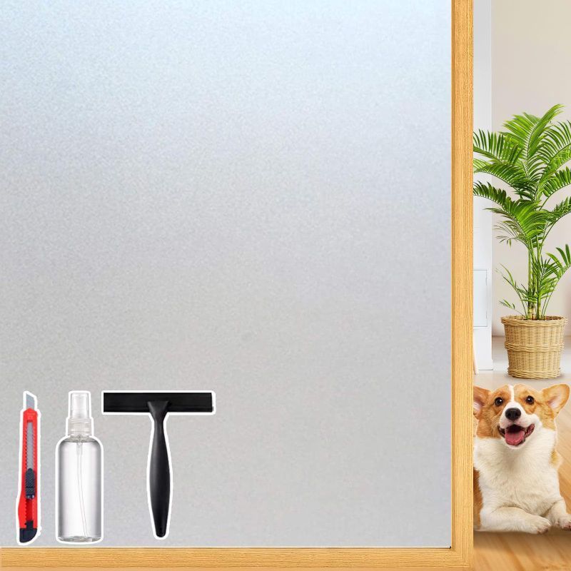 Photo 1 of ***FACTORY SEALED***Frosted Glass Window Privacy Film Decorative with Tools, 2 Way Frosting Privacy Film for Home, Static Cling Tint for Home Anti-UV, Covering Clings 35.4" by 78.74"