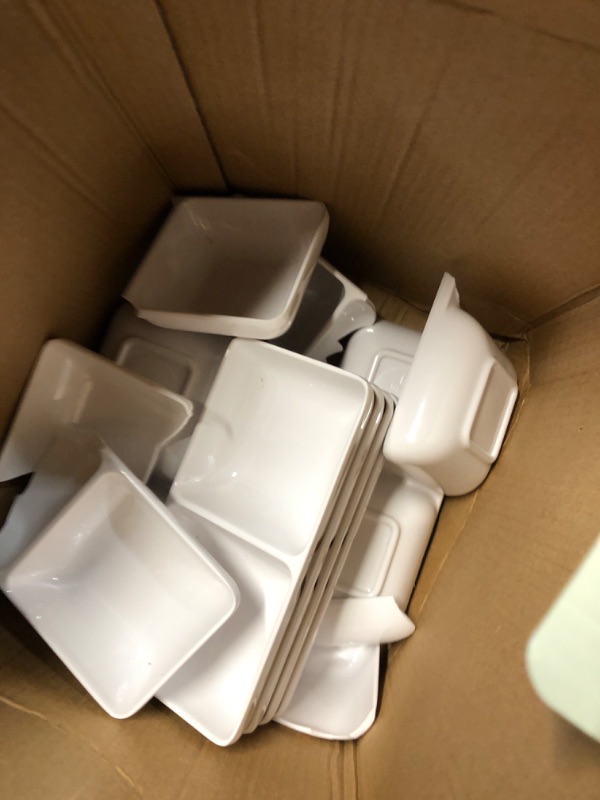 Photo 1 of ***MAJOR DAMAGE SOME BROKEN AND SOME MISSING***
Gejoy 12 Pcs Dual Dipping Sauce Bowls Soy Sauce Dish Bowls Two Compartments Party Trays Divided Fondue Plates for Restaurant Kitchen Sushi Soy (White)