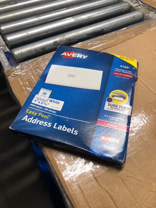 Photo 1 of Avery Easy Peel Printable Address Labels with Sure Feed, 1" x 2-5/8" Customizable Stickers, White, 3,000 Blank Mailing Labels, Great for Mailing, Shipping, and More (5160)