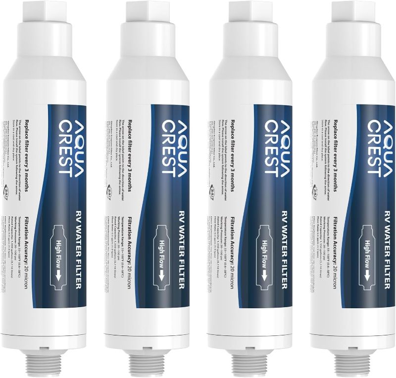 Photo 1 of ***FACTORY SEALED***AQUA CREST RV Water Filter, RV Inline Water Filter with NSF Certified, Reduces Chlorine, Bad Taste and Odor, Ideal for Garden and Camper (Filter 4 Pack)