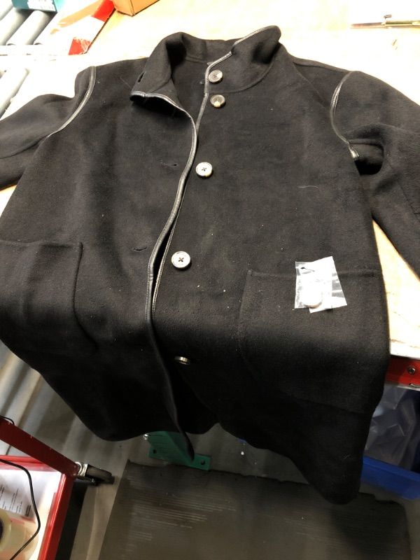 Photo 1 of *USED*TAHARI Women's Single Breasted Soft Wool Topper Coat, PU Trim, Button Closure, Partially Lined Long Coat, Black, Small
