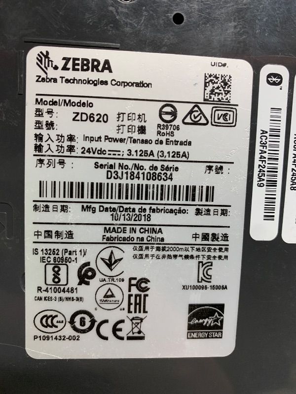 Photo 1 of **MISSING ALL PLUGS**UNABLE TO TEST**
Zebra ZD620d Direct Thermal Desktop Printer with LCD Screen 203 dpi Print Width 4 in Ethernet Serial USB ZD62142-D01F00EZ (Renewed)