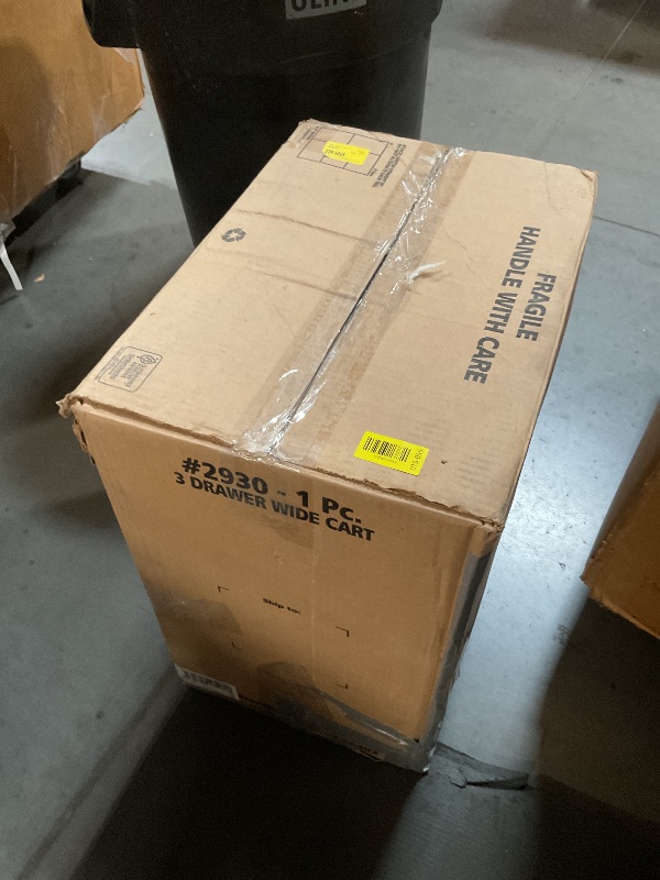 Photo 1 of ***BOTTOM PLASTIC DRAWER BROKEN - MISSING WHEELS***
3 Drawer Wide Cart Black Storage Plastic