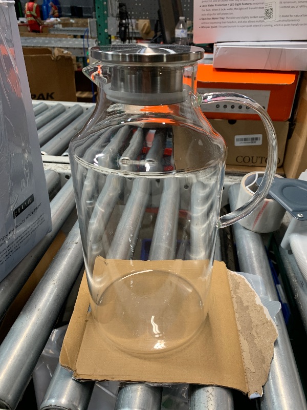 Photo 1 of 1 Gallon thickened Glass Pitcher with Lid and Spout, Borosilicate Glass Carafe for Hot/Cold Drink, Water Pitchers for Fridge, Extra Large Jug with Handle for Iced Tea, Coffee,Juice,Homemade Beverage