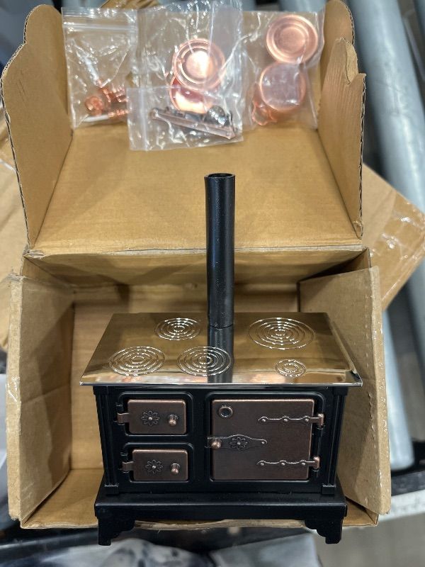 Photo 1 of 1/12 Miniature Furniture Cooking Stove Mini Retro Metal Stove with Miniature Wall Candle Holder Mini Pots Mini Spoon Shovel Cookware Tools for 1:12 Scale Kitchen Decoration