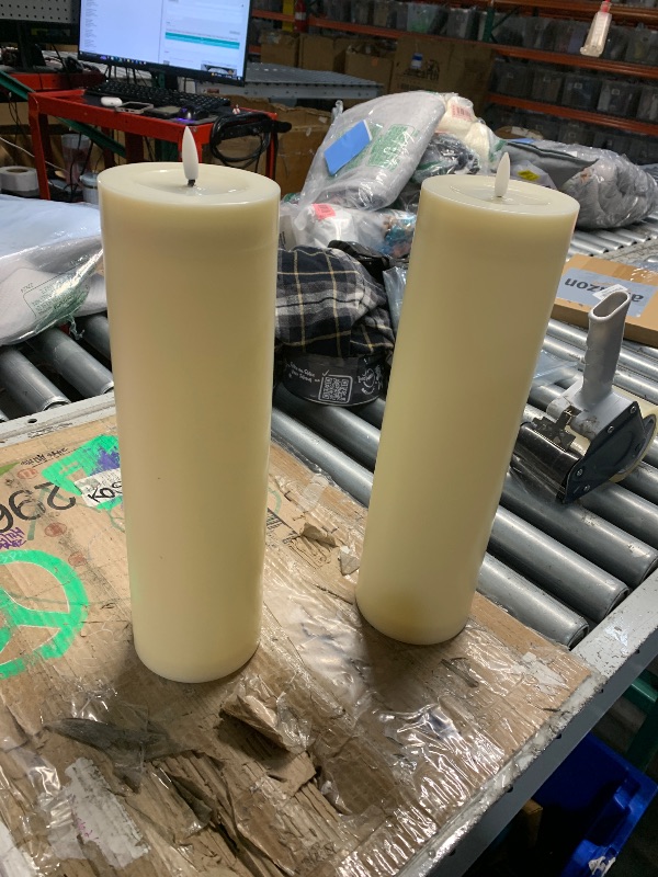 Photo 1 of ***(PARTS ONLY/ MINOR DAMAGE/ MISSING REMOTE)***14" x 4" Large Flameless Candles with Remote & Timer, Waterproof Outdoor Battery Operated Candles LED Electric Flickering Flameless Pillar Candle for Patio Porch Lanterns Home Decor, Set of 2