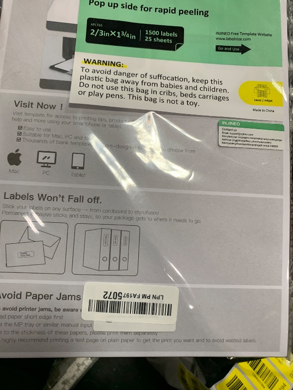 Photo 1 of Address Labels, 2/3" x1-3/4 Shipping Address Labels for Inkjet & Laser Printers, Return Address Labels Compatible with 5195, 8195 and 18294 Labels, Easy to Peel (1500 Labels, 25 Sheets)