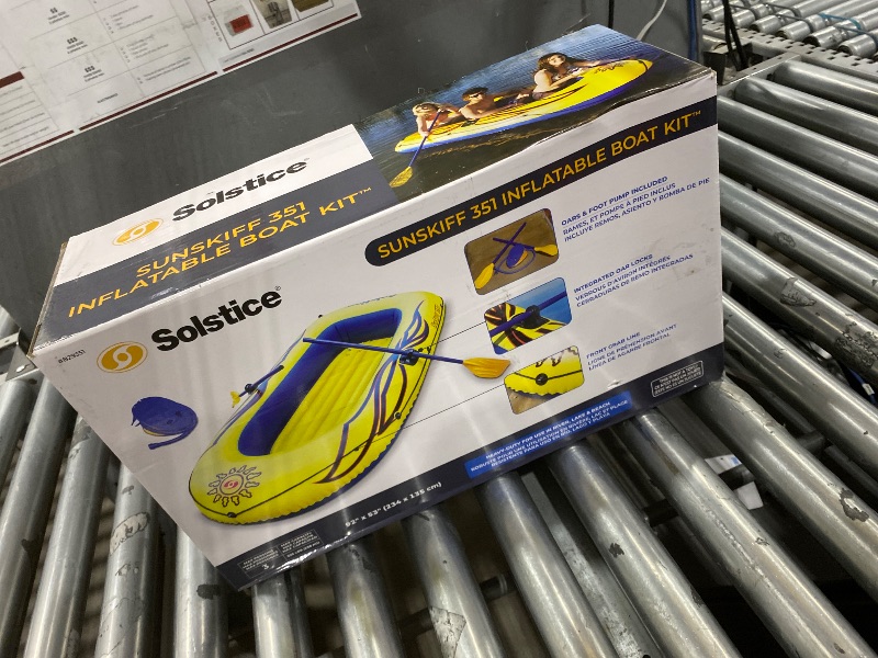 Photo 1 of *********HAS A HOLE THAT NEEDS PATCHING**************
SOLSTICE Inflatable Boat Rafts 3 Person for Adults & Kids Comes W/ Oars Paddles Pump Pole Oar Holders Cushioned Comfortable Base Grab Line 8 Ft Size Sunskiff Kits Dinghy Air Floor Yellow